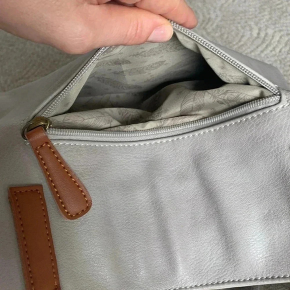 Clarks Gray Leather and Canvas Zip Top Tote - Picture 8 of 9